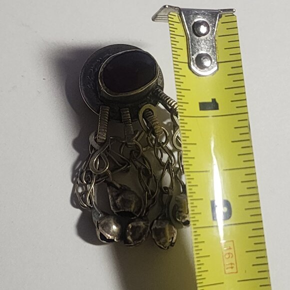 Vintage Coin Silver Oval Red Glass Stone Button Cover Tribal - Picture 3 of 5